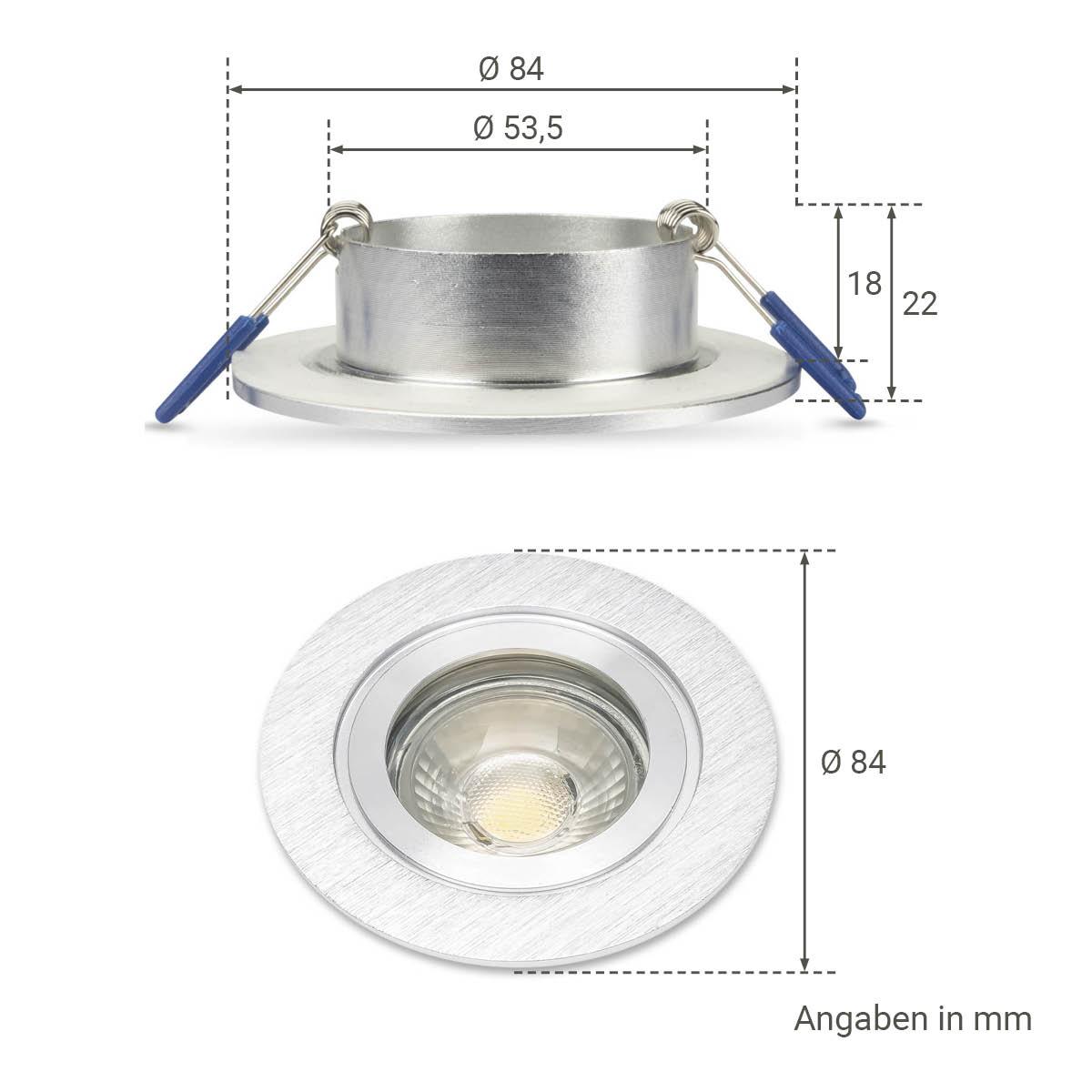 Einbauspot IP44 rund - Farbe: Alu gebürstet - LED Leuchtmittel:  GU10 5W warmweiß dimmbar