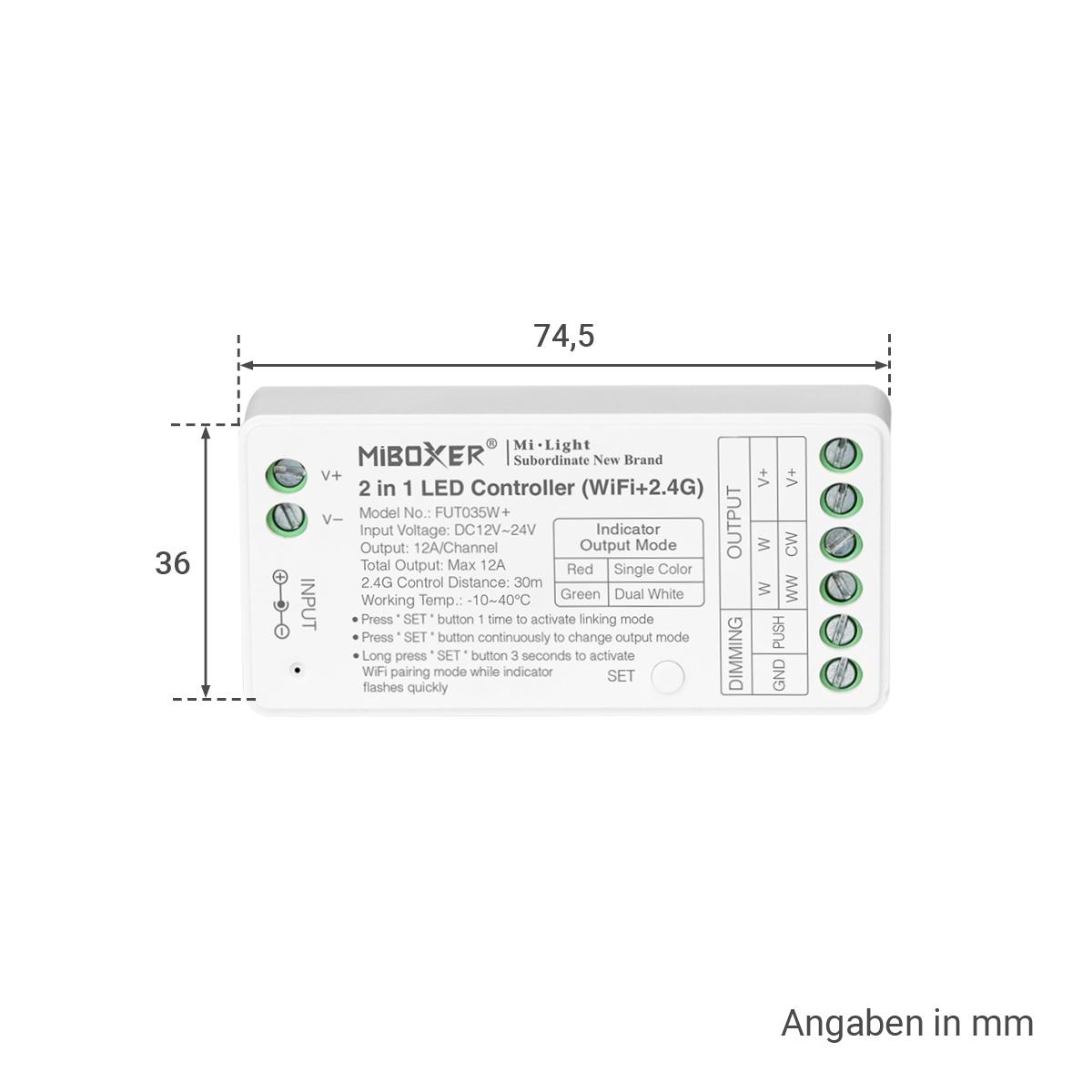 MiBoxer CCT WIFI LED Controller 2 in 1 Einfarbig / Dual White 12/24V Tuya Alexa Google Steuerung FUT035W+