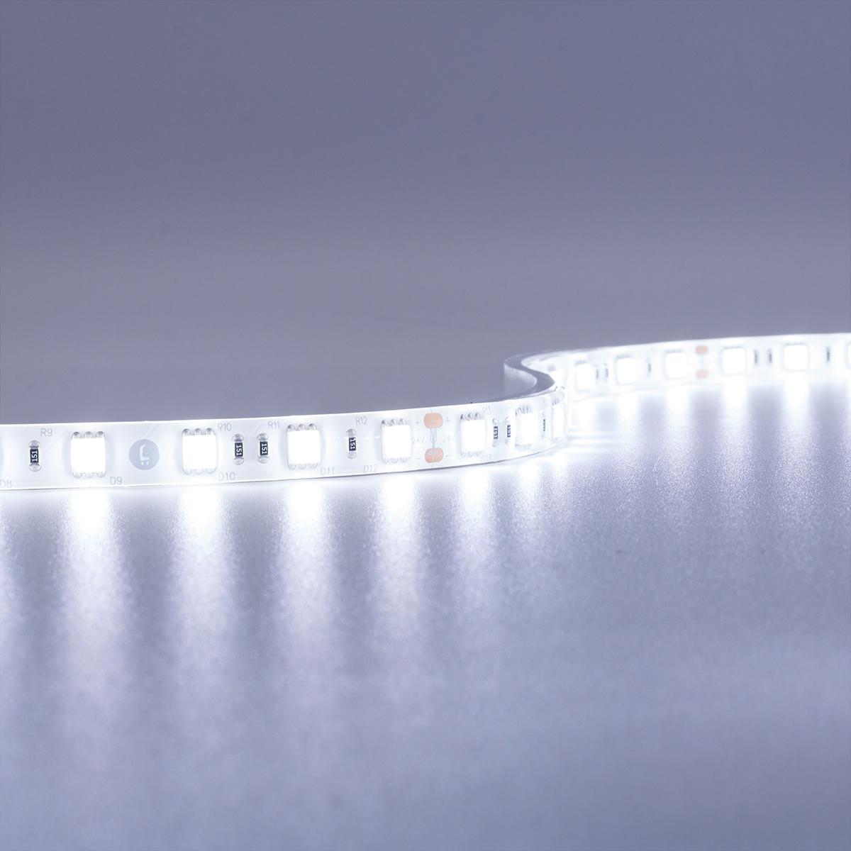 Strip 24V LED Streifen 5M 14,4W/m 60LED/m 10mm - Lichtfarbe: Kaltweiß 6000K - Schutzart: IP65