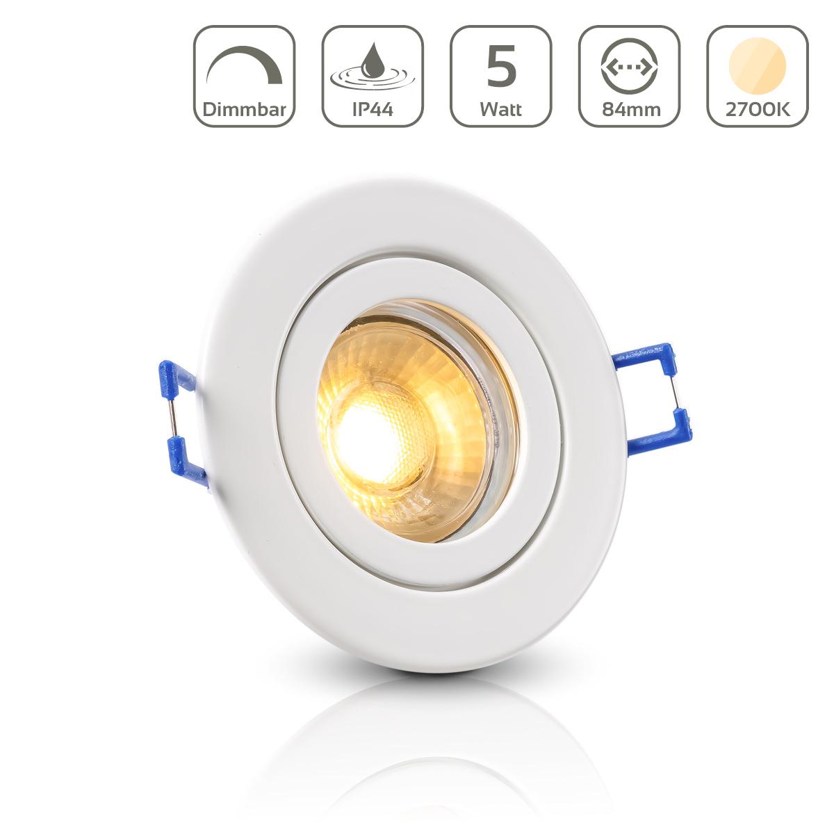 Einbauspot IP44 rund - Farbe: weiß - LED Leuchtmittel:  GU10 5W warmweiß dimmbar