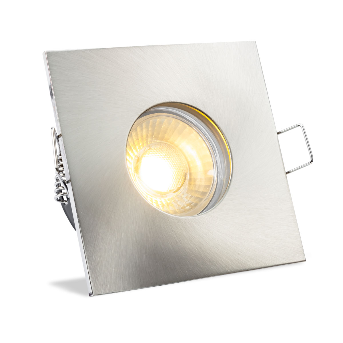 Einbauspot IP65 eckig - Abdeckring:  Edelstahl - LED Leuchtmittel:  GU10 5W warmweiß