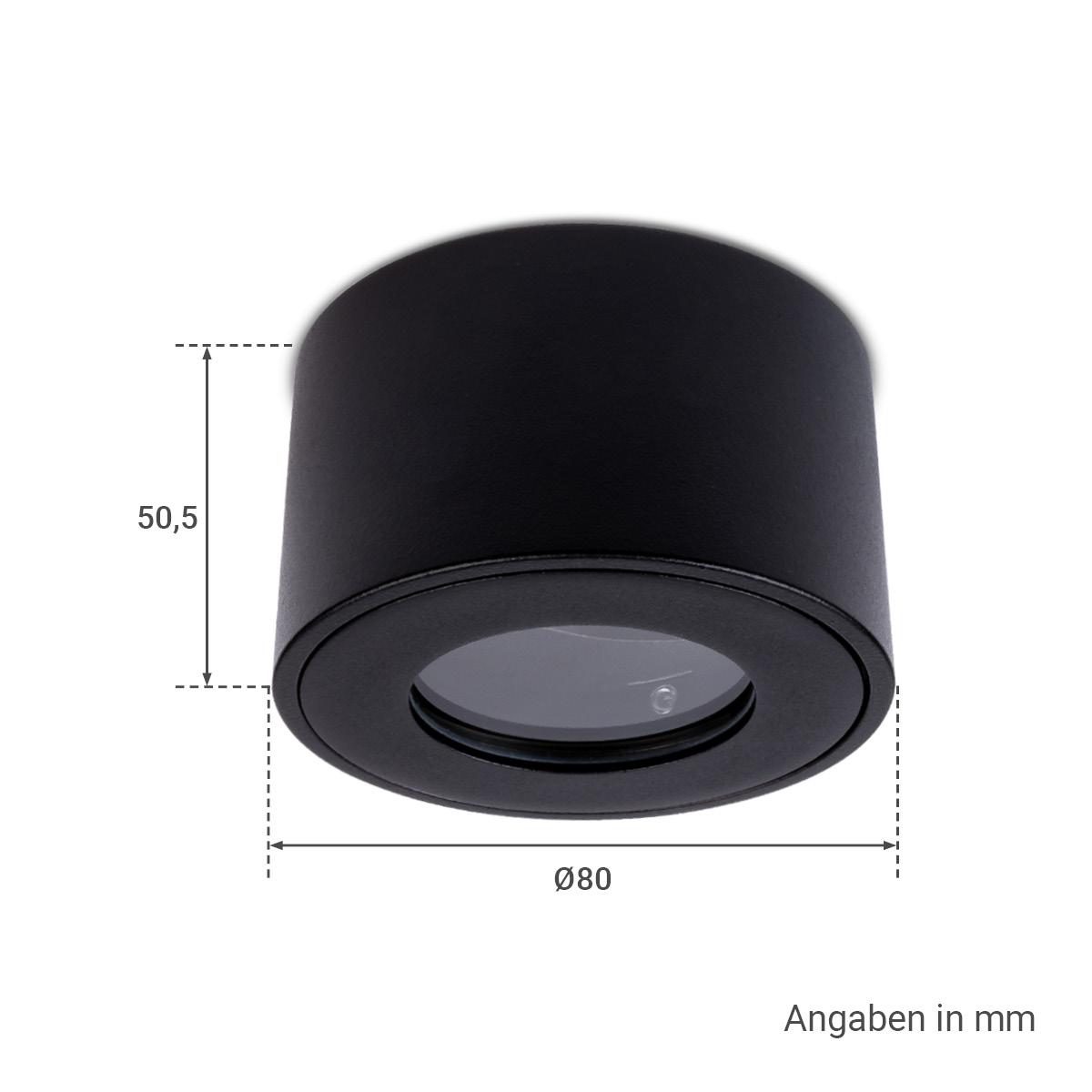 Flacher Aufbaustrahler rund IP44 Deckenleuchte - Farbe: schwarz - LED Leuchtmittel: 5W Neutralweiß 230V dimmbar 60°