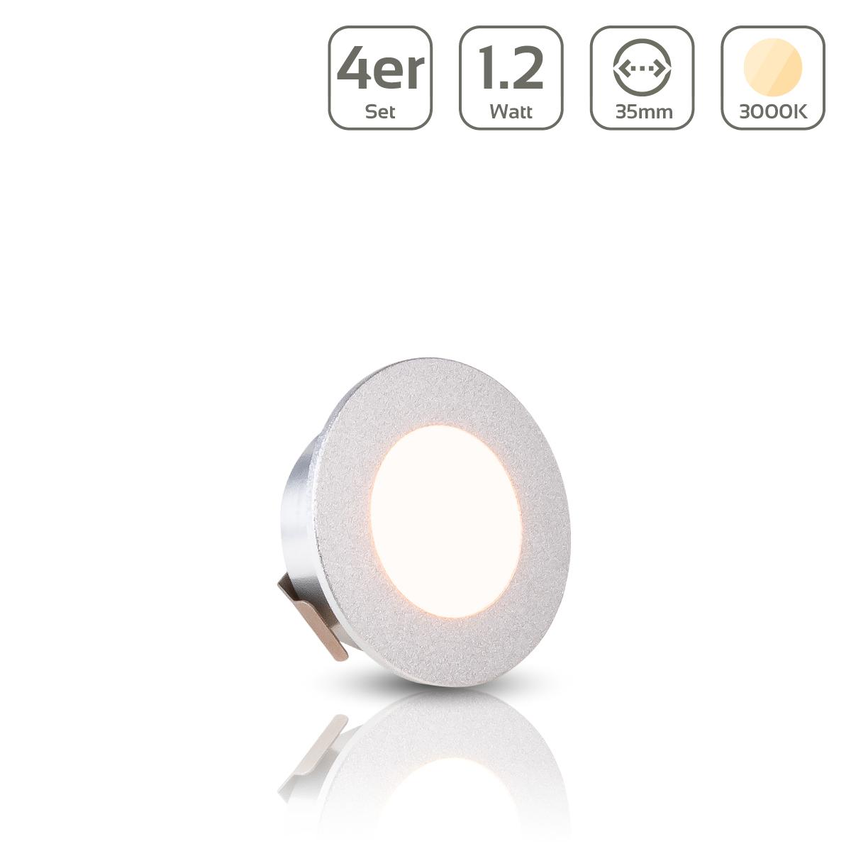 LED Mini Einbauspot rund 1.2W 12V IP20 Ausschnitt Ø32mm - Lichtfarbe: Warmweiß 3000K - Anzahl: 4x