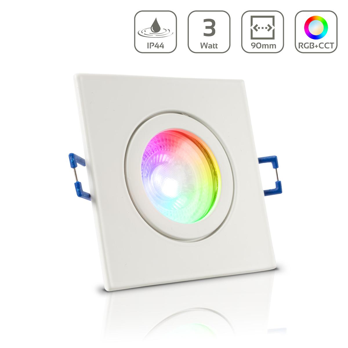 Einbauspot IP44 eckig - Farbe: weiß - LED Leuchtmittel: GU10 5W RGB+CCT