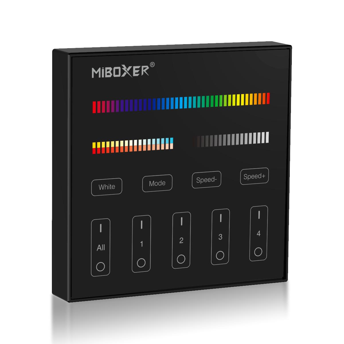 MiBoxer RGB+CCT Wandschalter schwarz 4 Zonen Aufbau Dimmen Schalten Farbsteuerung batteriebetrieben B4-B