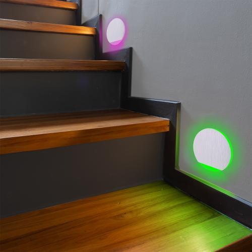 LED Treppenleuchte rund Alu-gebürstet - Lichtfarbe: RGB Kaltweiß 3W - Lichtaustritt: Orbis
