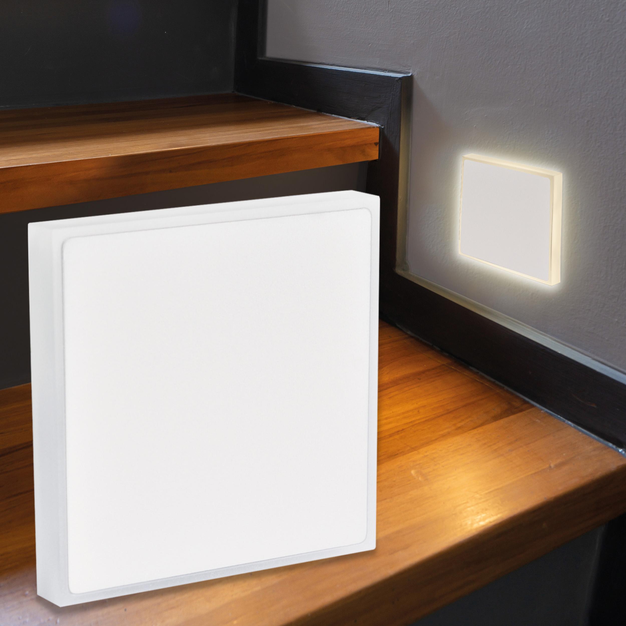 LED Treppenleuchte IP44 eckig weiß - Lichtfarbe: Warmweiß 1,5W - Lichtaustritt: Halo