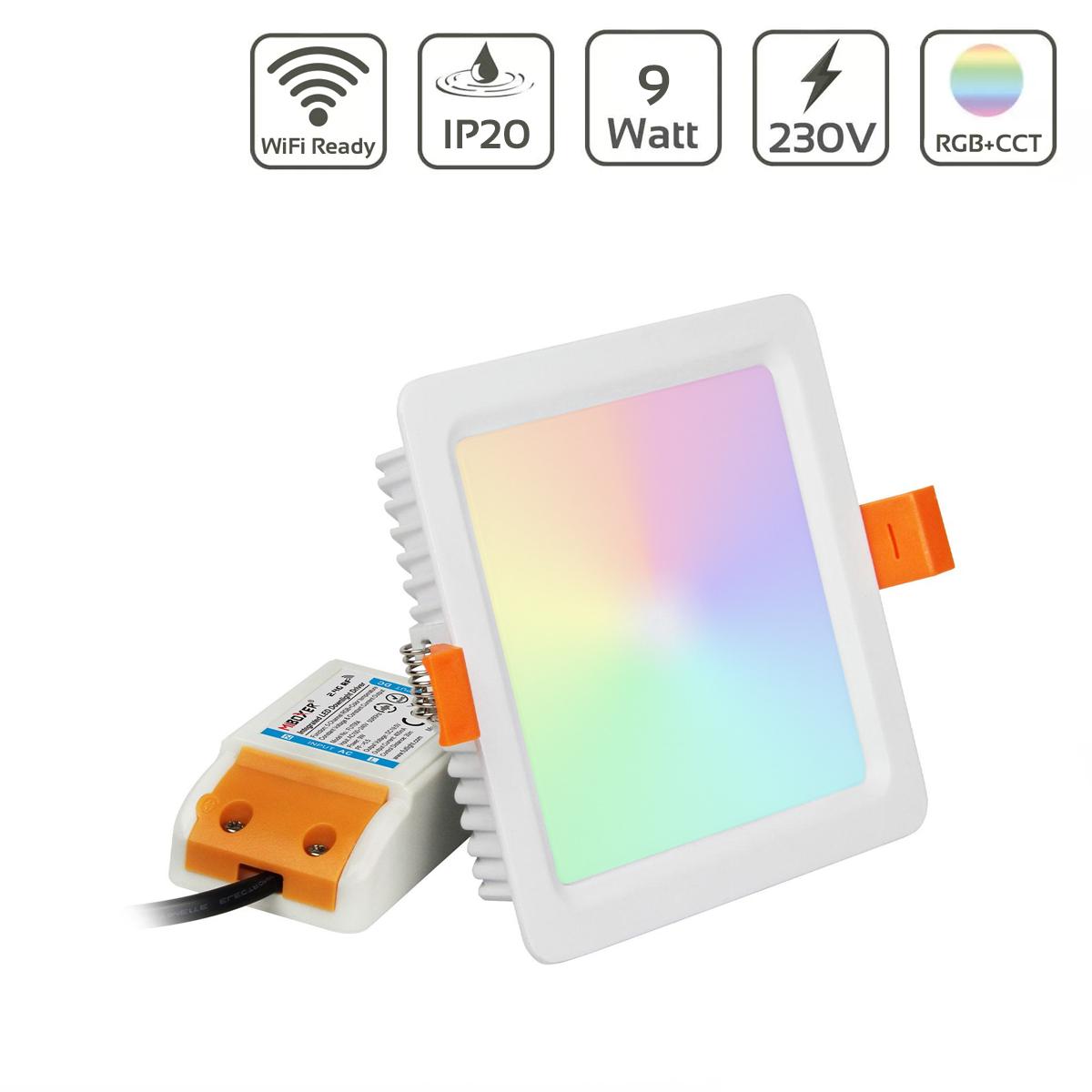 MiBoxer RGB+CCT LED Einbaustrahler eckig weiss 9W 120x120mm 2.4GHz WiFiready FUT064
