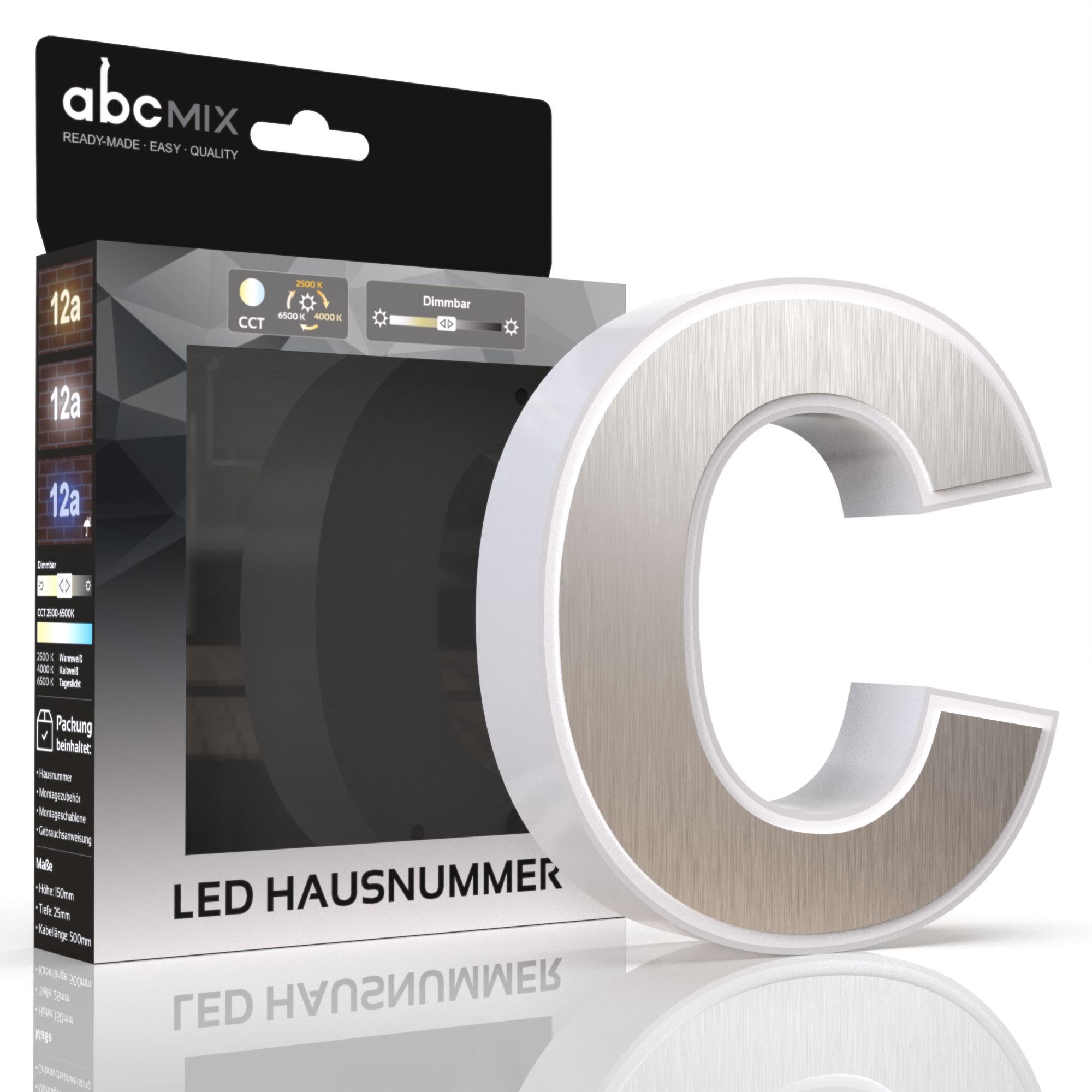 LED Hausnummer c inkl. Edelstahl-Cover - CCT 12V 2700K/4000K/6500K