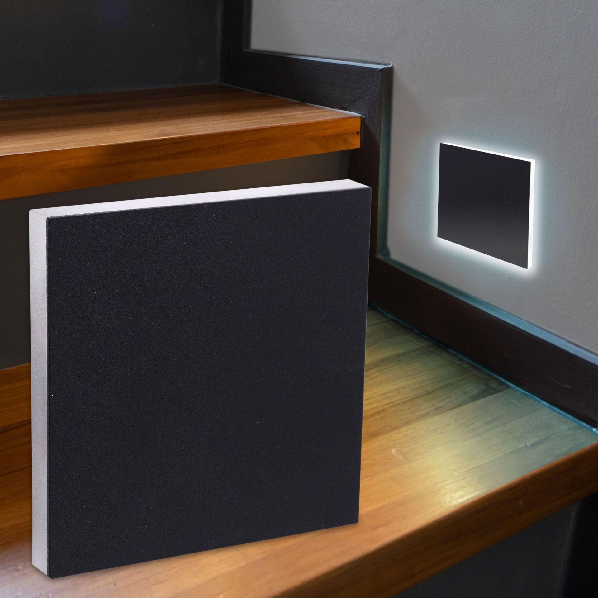 LED Treppenleuchte eckig schwarz 230V - Lichtfarbe: Kaltweiß 1,5W - Lichtaustritt: Linea