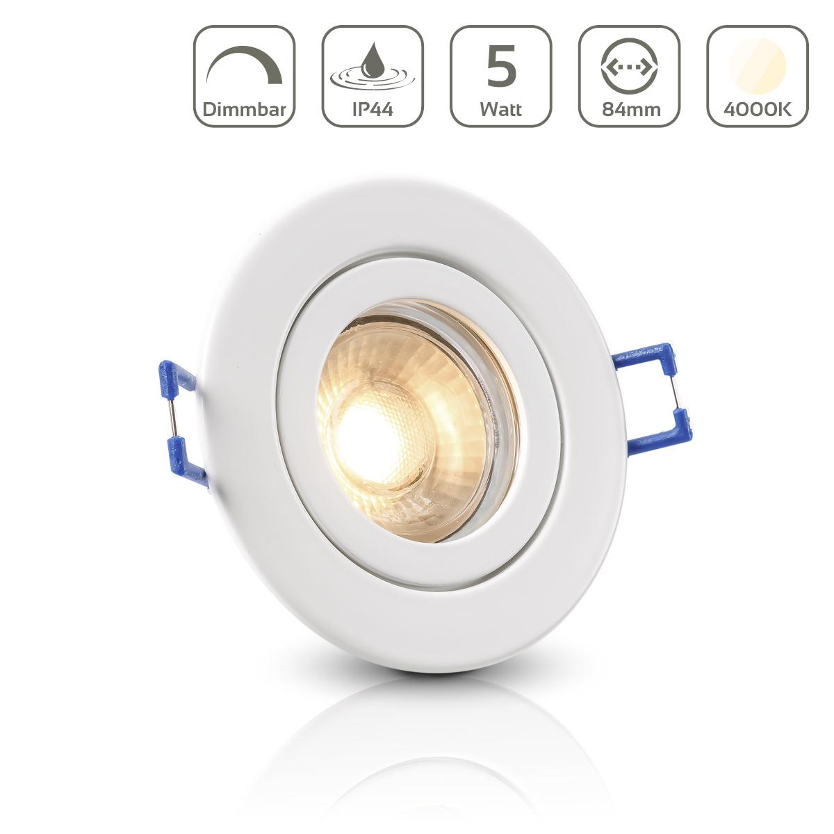 Einbauspot IP44 rund - Farbe: weiß - LED Leuchtmittel: GU10 5W neutralweiß dimmbar