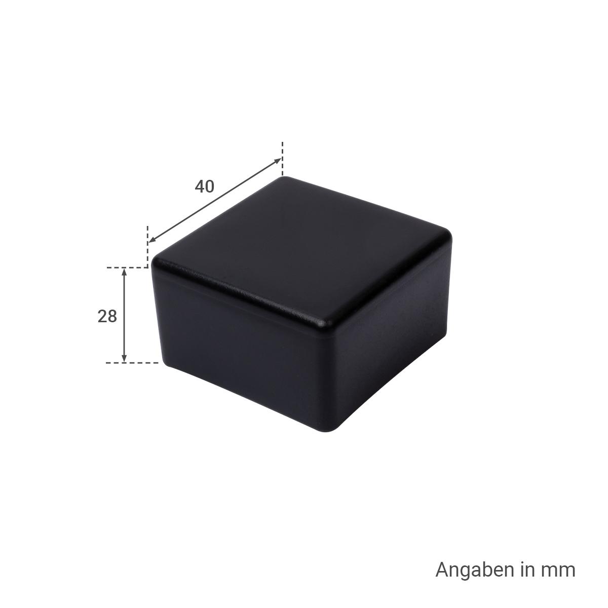 Rechteckkappen 40x40x28mm, schwarz PE (Polyethylen) - MwSt: 0% NUR für Privatkunden