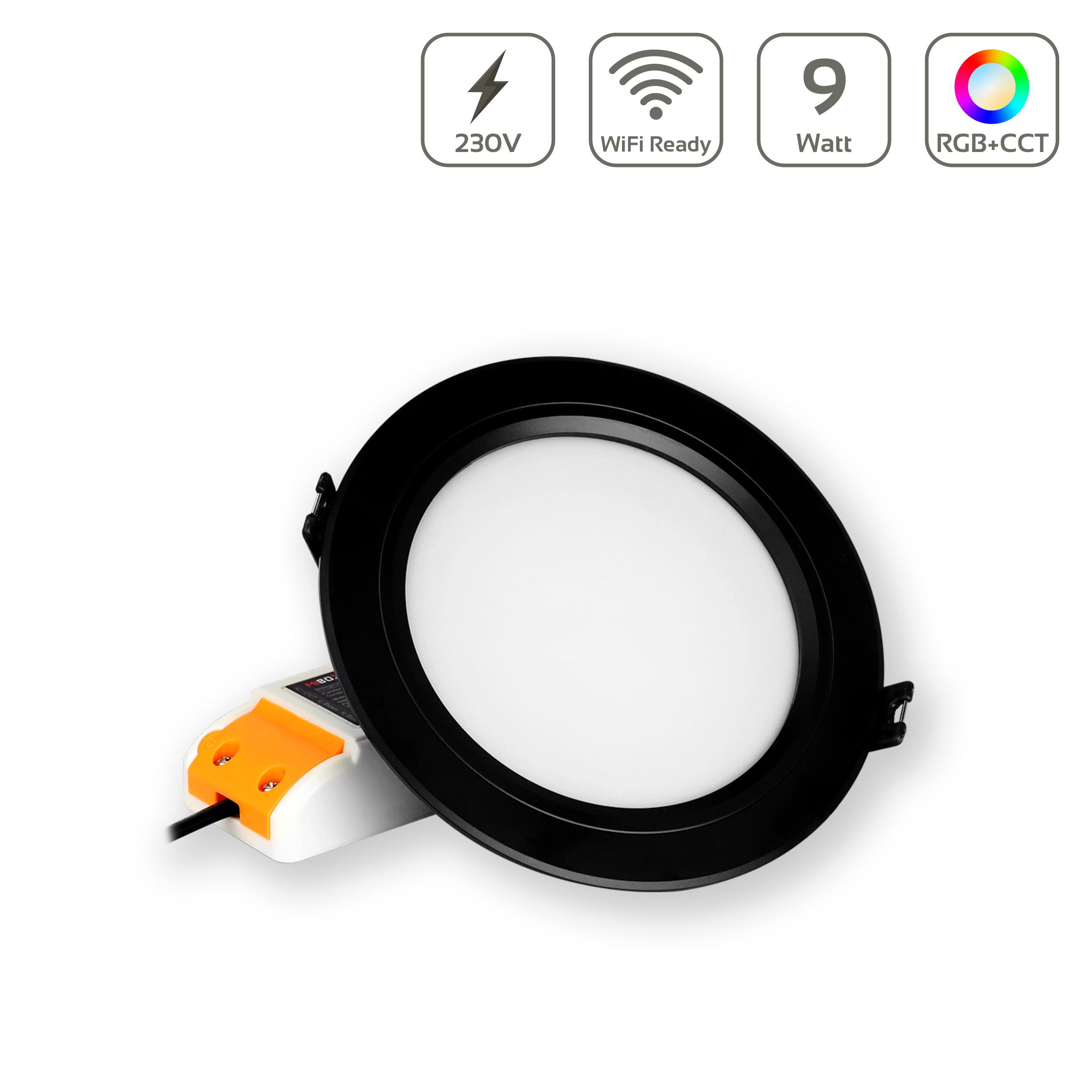MiBoxer RGB+CCT LED Einbaustrahler rund schwarz 9W Ø138mm 2.4GHz WiFi ready FUT061B