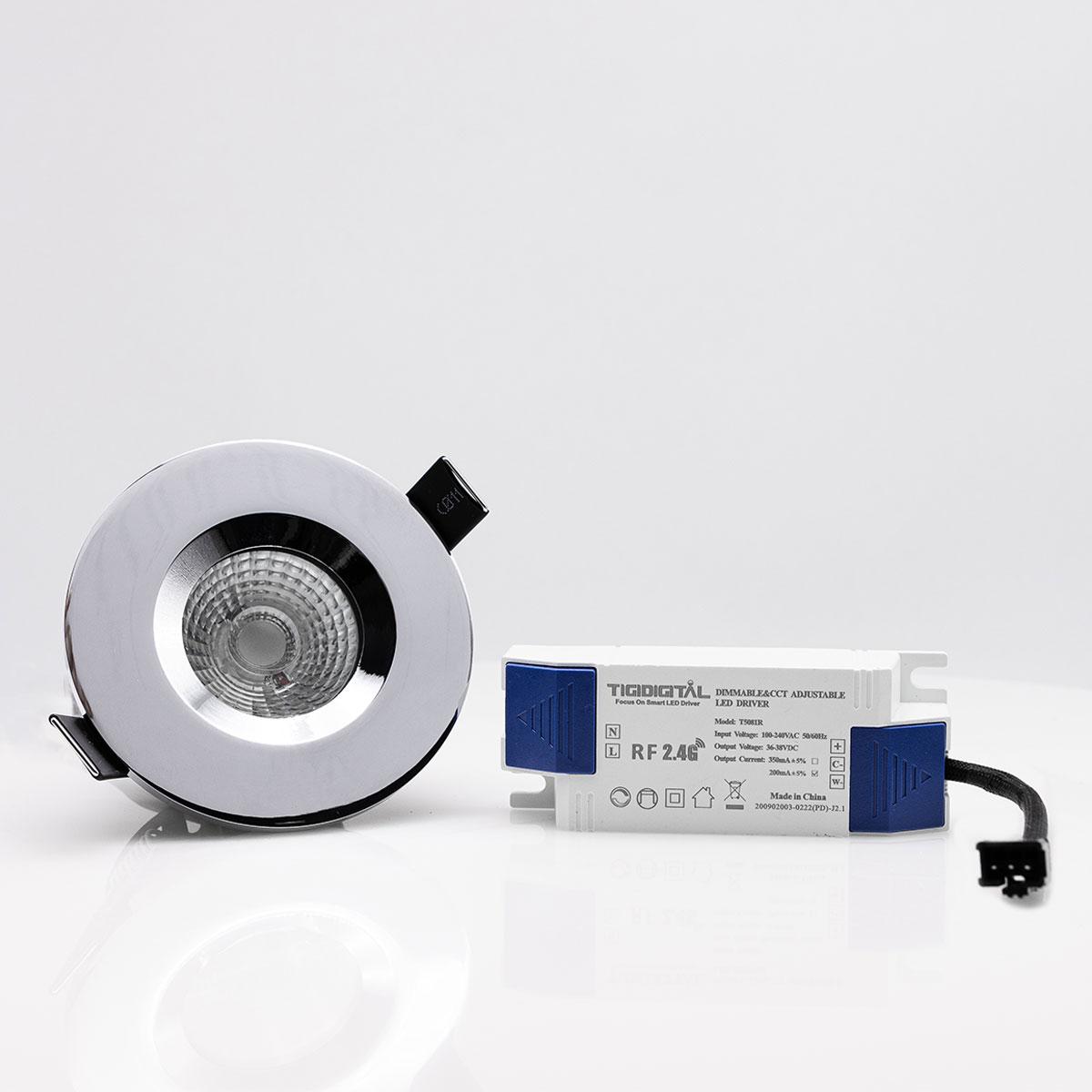 LED Einbaustrahler 8W IP65 36° - Lichtfarbe: CCT - Farbe: chrom