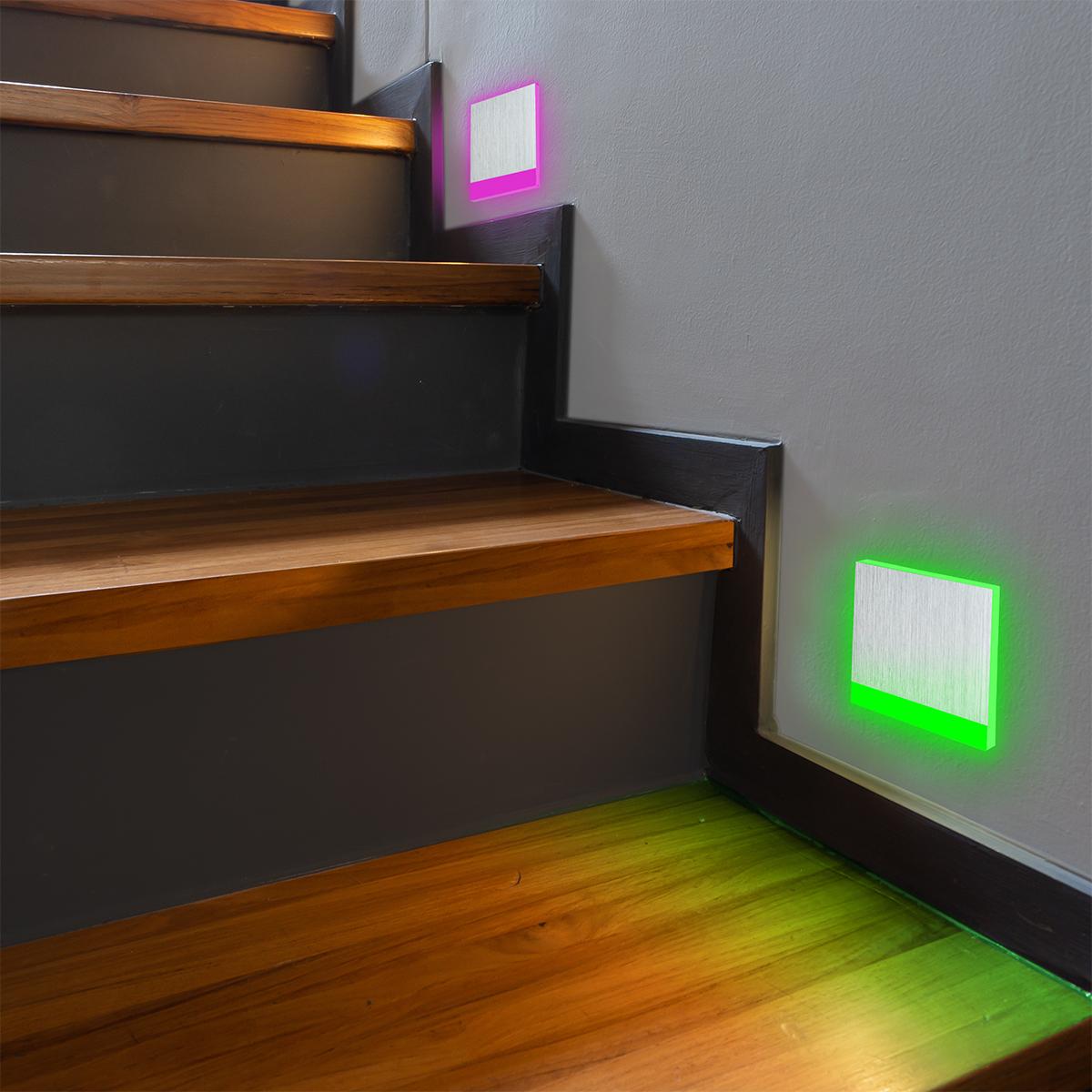 LED Treppenleuchte IP44 eckig Alu-gebürstet - Lichtfarbe: RGB Warmweiß 3W - Lichtaustritt: Orbis
