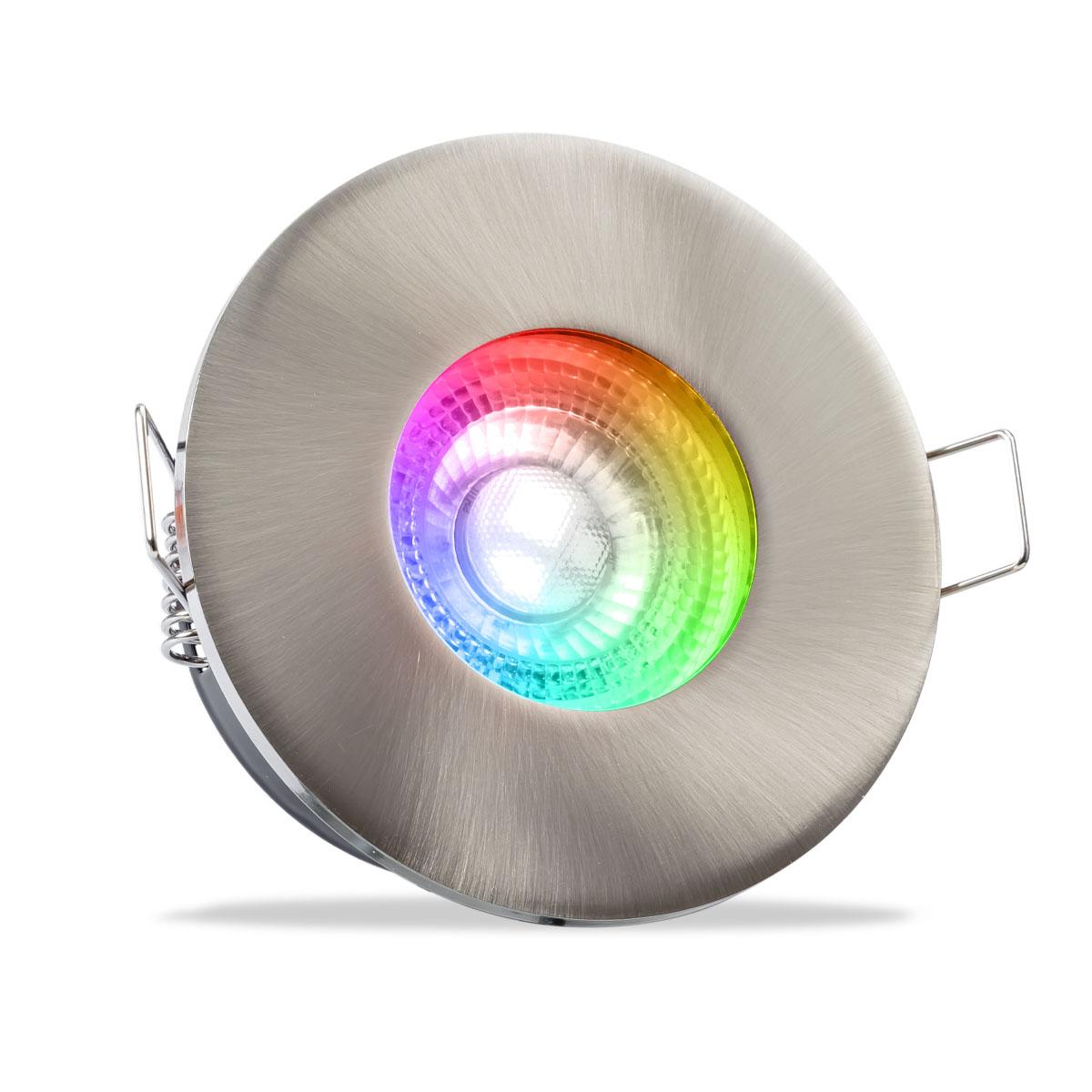 Einbauspot IP65 rund - Abdeckring:  Edelstahl - LED Leuchtmittel:  GU10 3W RGBW