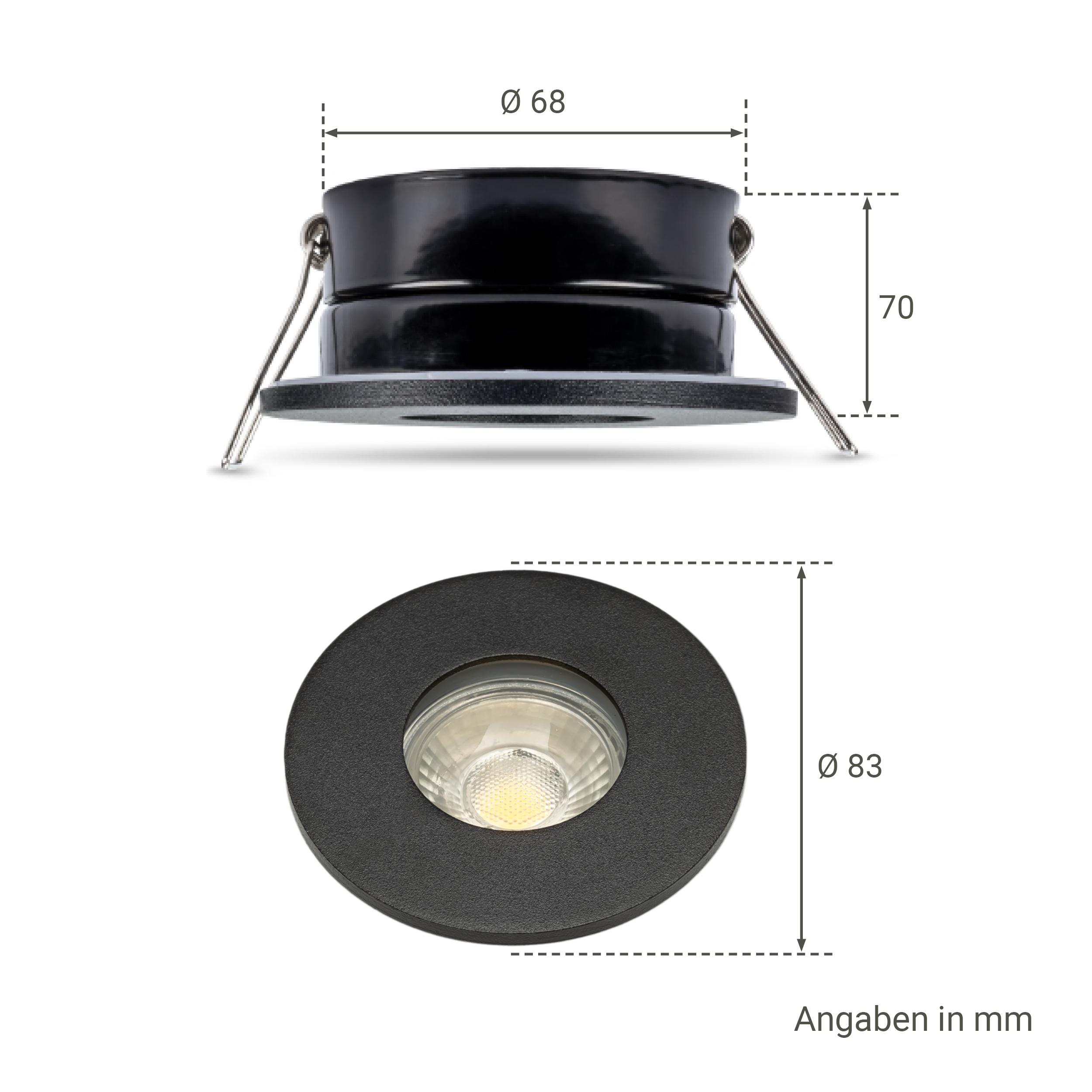 Einbauspot IP65 rund - Abdeckring: schwarz - LED Leuchtmittel:  GU10 5W warmweiß dimmbar