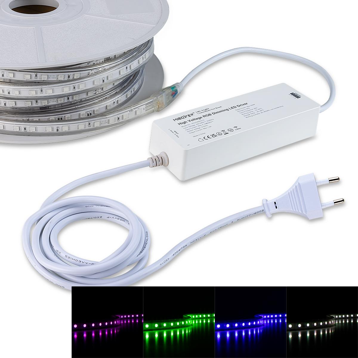 HighVoltage RGB 230V LED Streifen 25M 9W/m 60LED/m 14mm IP44 Farbwechsel
