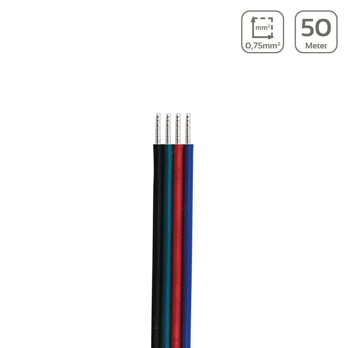 LED Kabel RGB 4-polig - Querschnitt: 4x0,75mm² / AWG18 - Länge: 50m