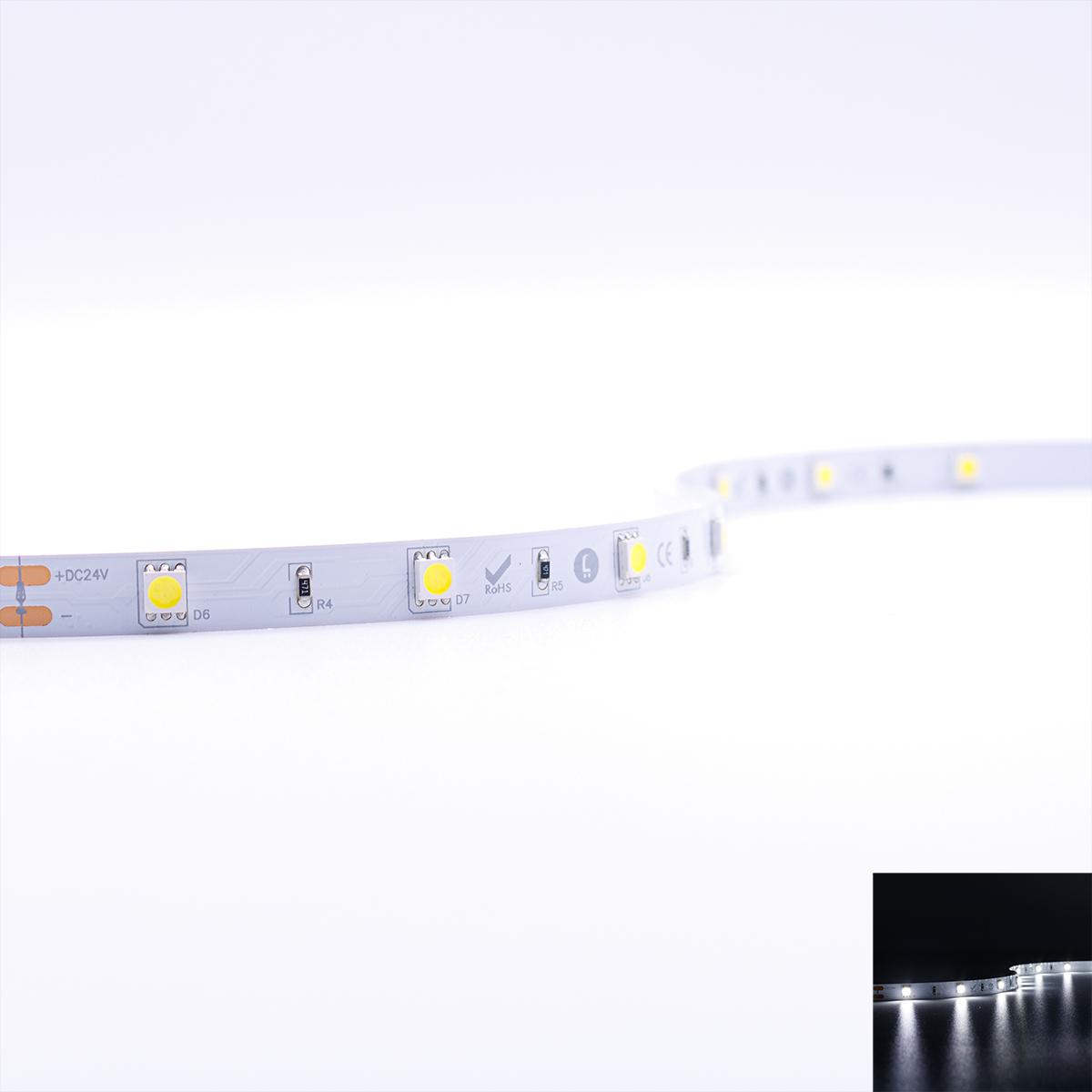 Strip 24V LED Streifen 5M 7,2W/m 30LED/m 10mm - Lichtfarbe: Kaltweiß 6000K - Schutzart: IP20