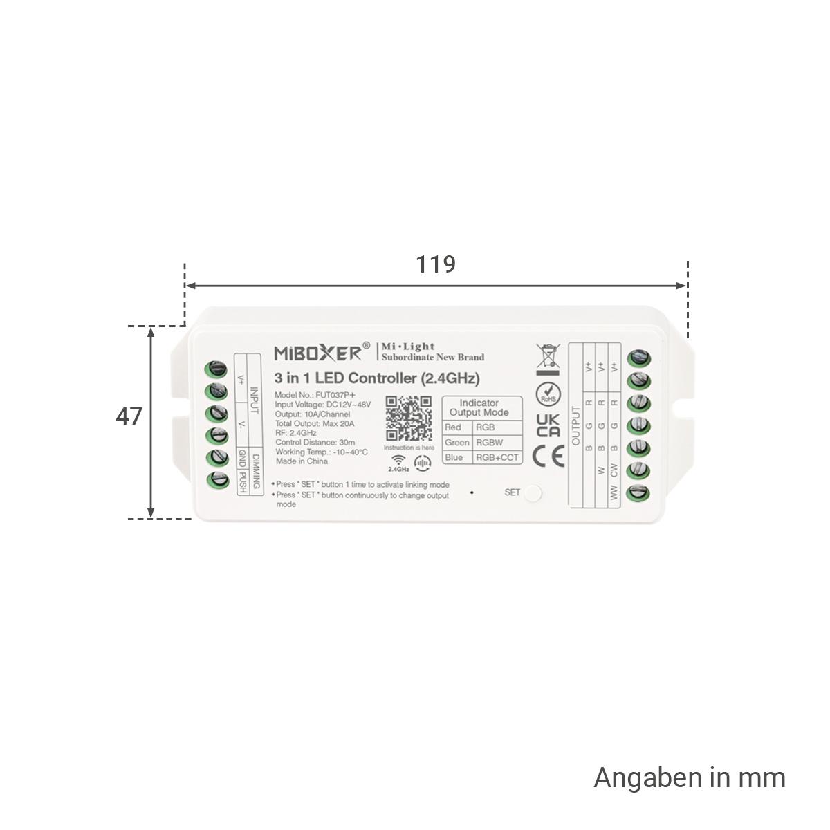MiBoxer LED Controller 3 in 1 RGB/RGBW/RGB+CCT 12/24V 20A Steuerung FUT037P+