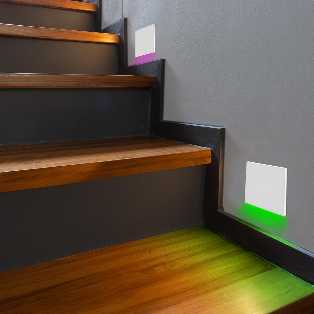 IP44 LED Treppenbeleuchtung 230V Wandeinbauleuchte eckig weiß - Lichtfarbe: RGB Warmweiß 3W