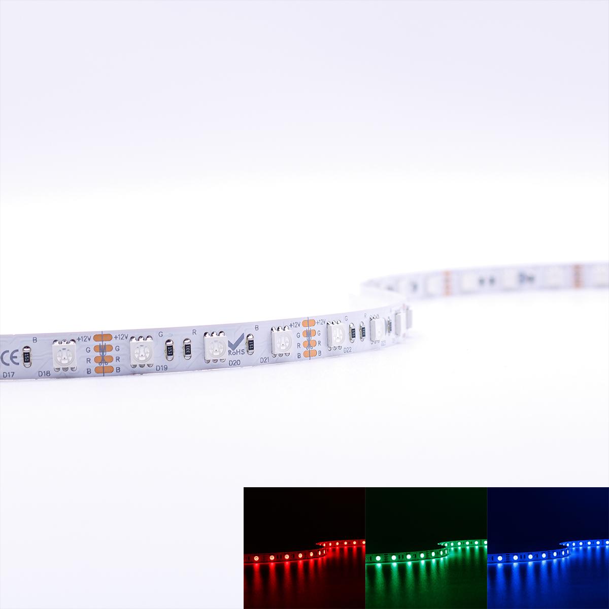 Strip RGB 12V LED Streifen 5M 14,4W/m 60LED/m 10mm IP20 Farbwechsel