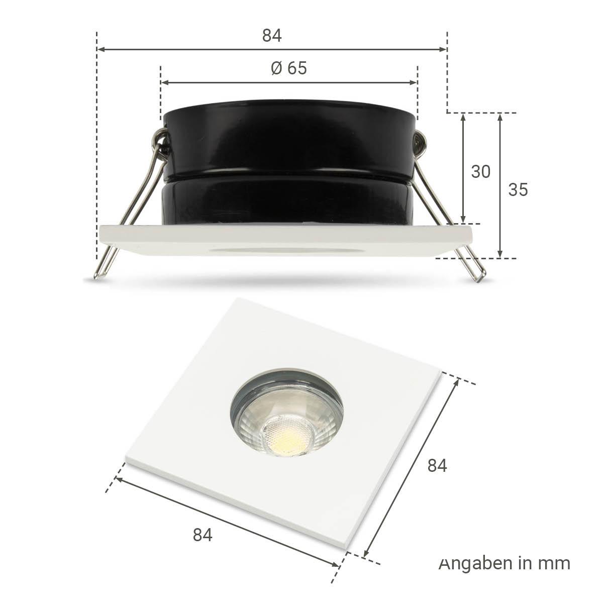 Einbauspot IP65 eckig - Abdeckring:  weiß - LED Leuchtmittel:  GU10 5W warmweiß
