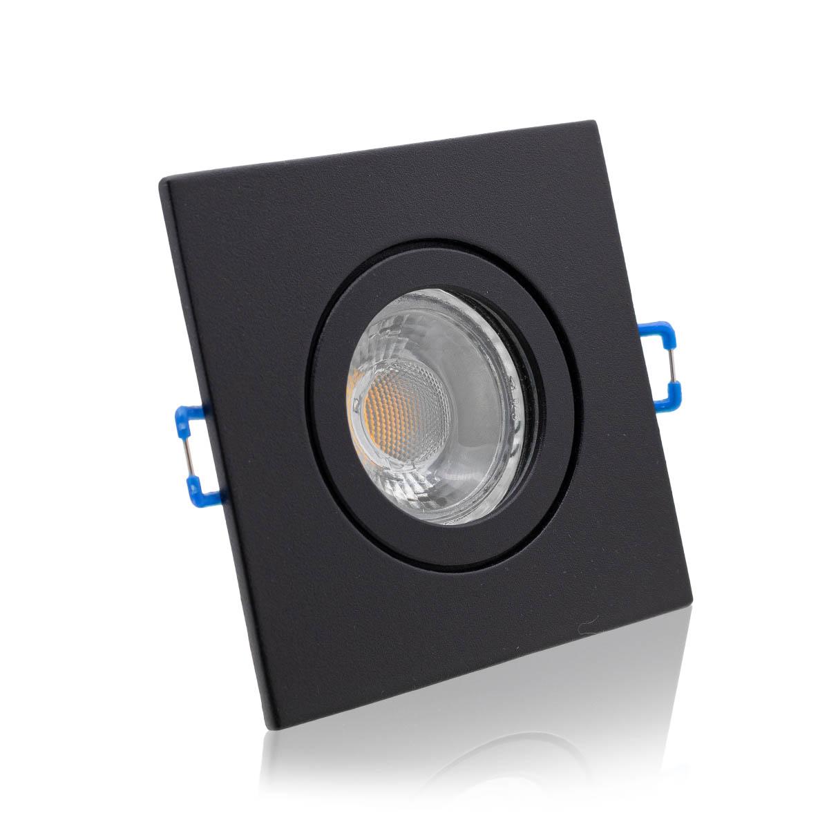 Einbauspot IP44 eckig - Abdeckring: schwarz - LED Leuchtmittel:  GU10 5W neutralweiß