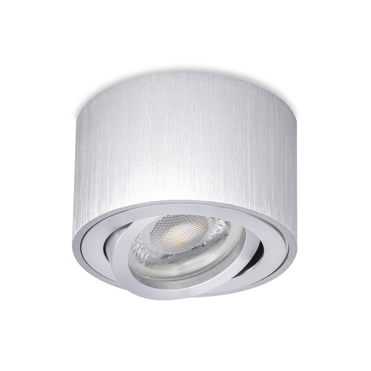 Flacher Aufbaustrahler Silber-gebürstet rund schwenkbar Deckenleuchte - LED Leuchtmittel:  5W Warmweiß 230V 60°