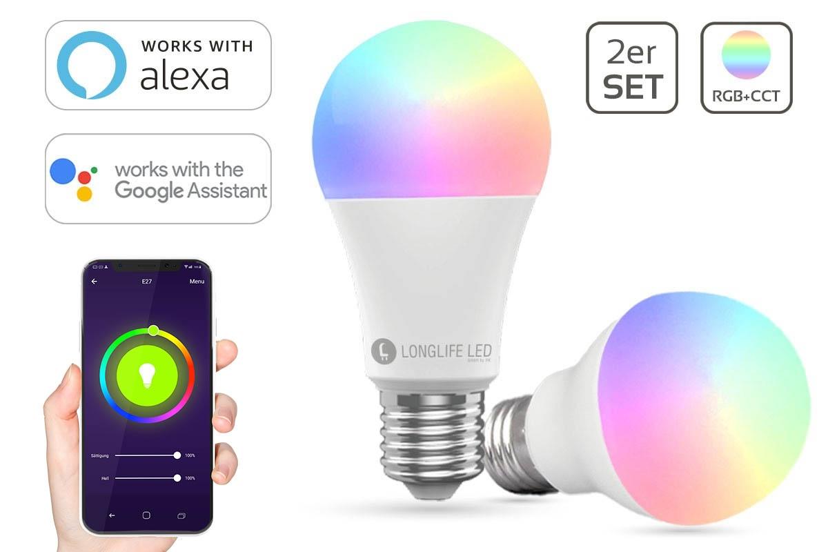2er Set E27 10W RGB+CCT Wi-Fi Smart LED-Lampe 806 Lumen