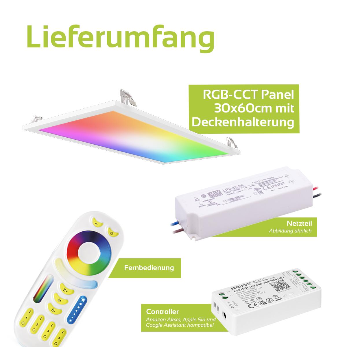 RGB+CCT LED Panel 60x30cm inkl. MiBoxer Smarthomesteuerung 24W 24V Rahmen weiß - Panelmontage:  Z Halterung für Wand und Deckenmontage