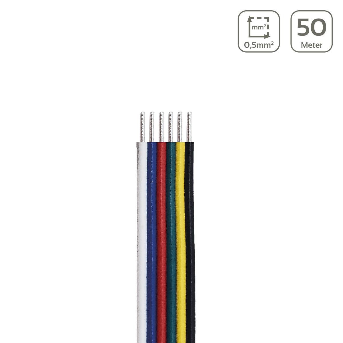 LED Kabel RGB+CCT 6-polig - Querschnitt: 6x0,5mm² / AWG20 - Länge: 50m