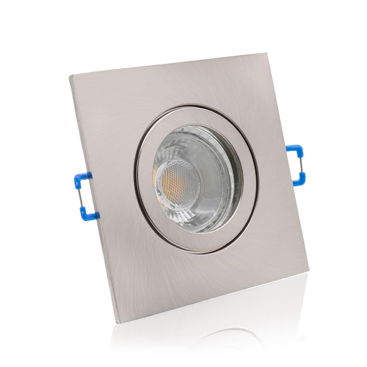 Einbauspot IP44 eckig - Abdeckring:  Edelstahl-gebürstet - LED Leuchtmittel:  GU10 5W neutralweiß