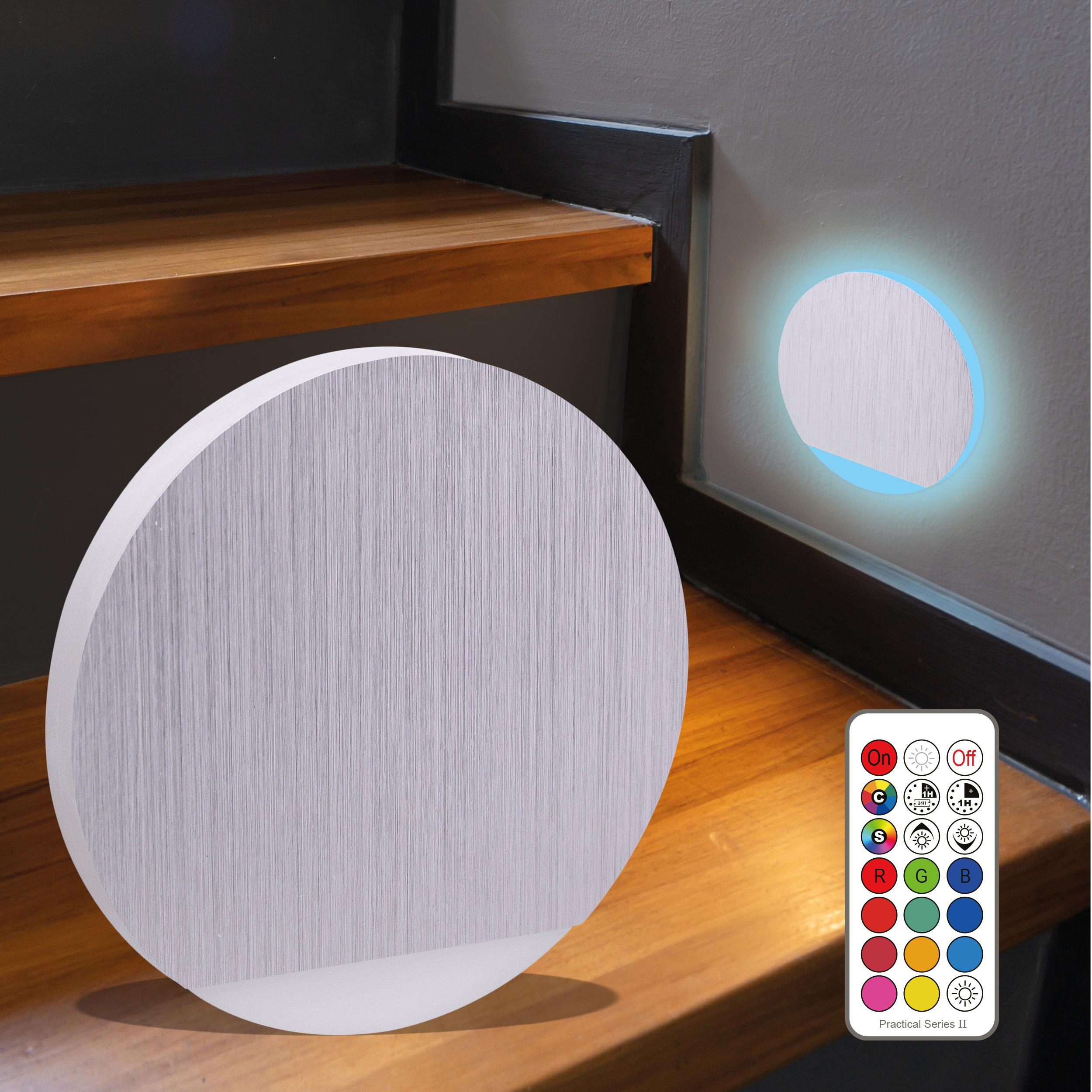 LED Stufenlicht 230V Treppenbeleuchtung rund Alu-gebürstet - Unterteil Lichtfarbe: RGB Kaltweiß 3W - Lichtaustritt: Orbis