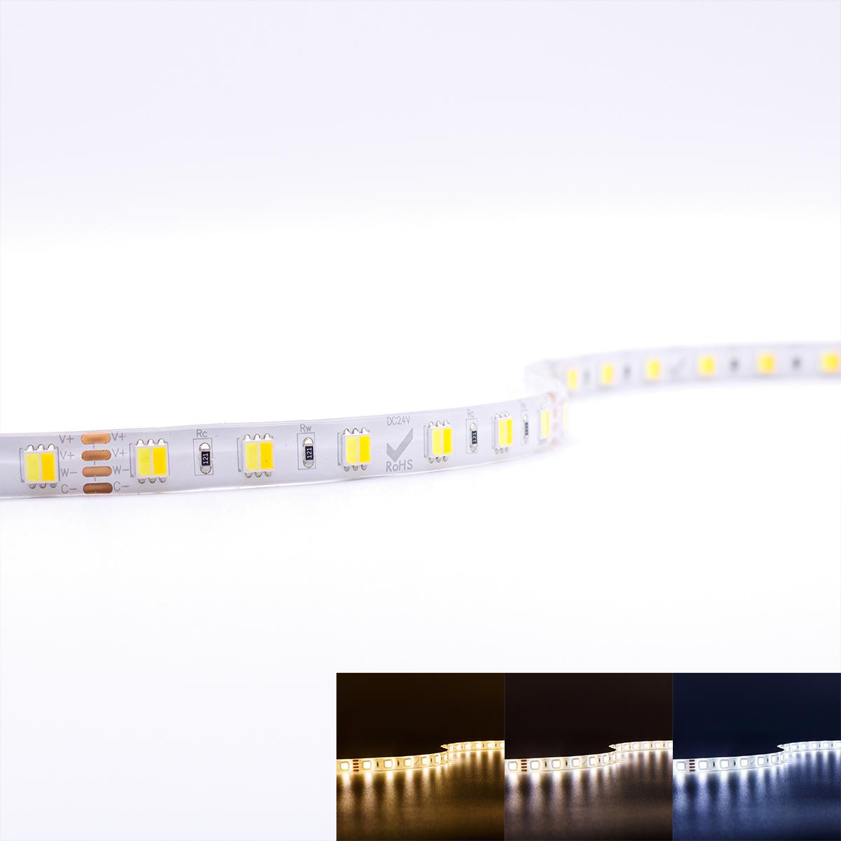 Strip 24V LED Streifen 5M 14,4W/m 60LED/m 10mm - Lichtfarbe: CCT 2700-6500K - Schutzart: IP65