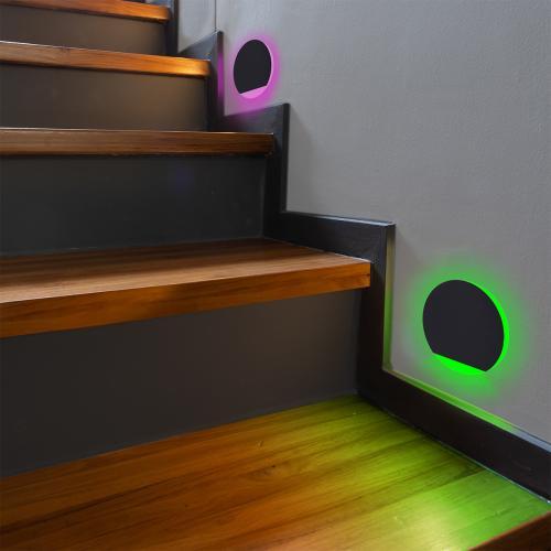 LED Treppenleuchte rund schwarz - Lichtfarbe: RGB Warmweiß 3W - Lichtaustritt: Orbis