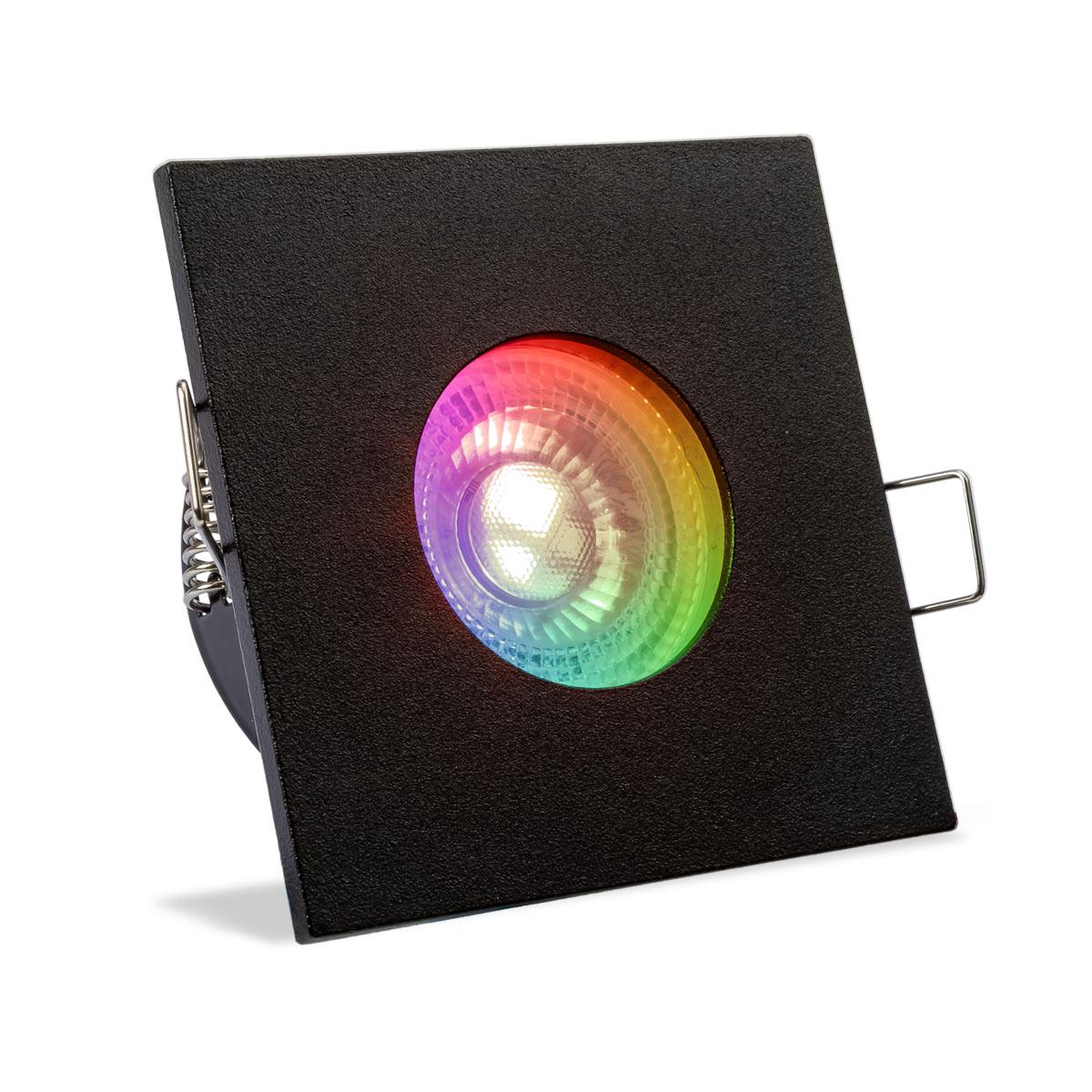 Einbauspot IP65 eckig - Abdeckring: schwarz - LED Leuchtmittel:  GU10 3W RGBW
