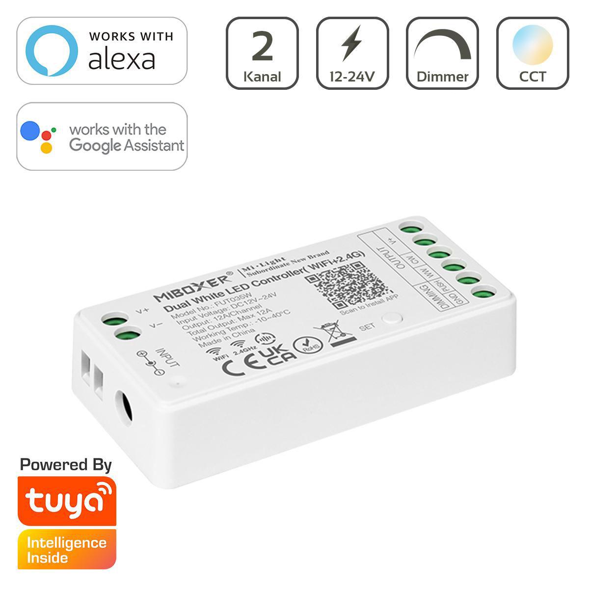 MiBoxer CCT WIFI LED Controller 2 Kanal 12/24V  WiFi Tuya Alexa Google Steuerung FUT035W