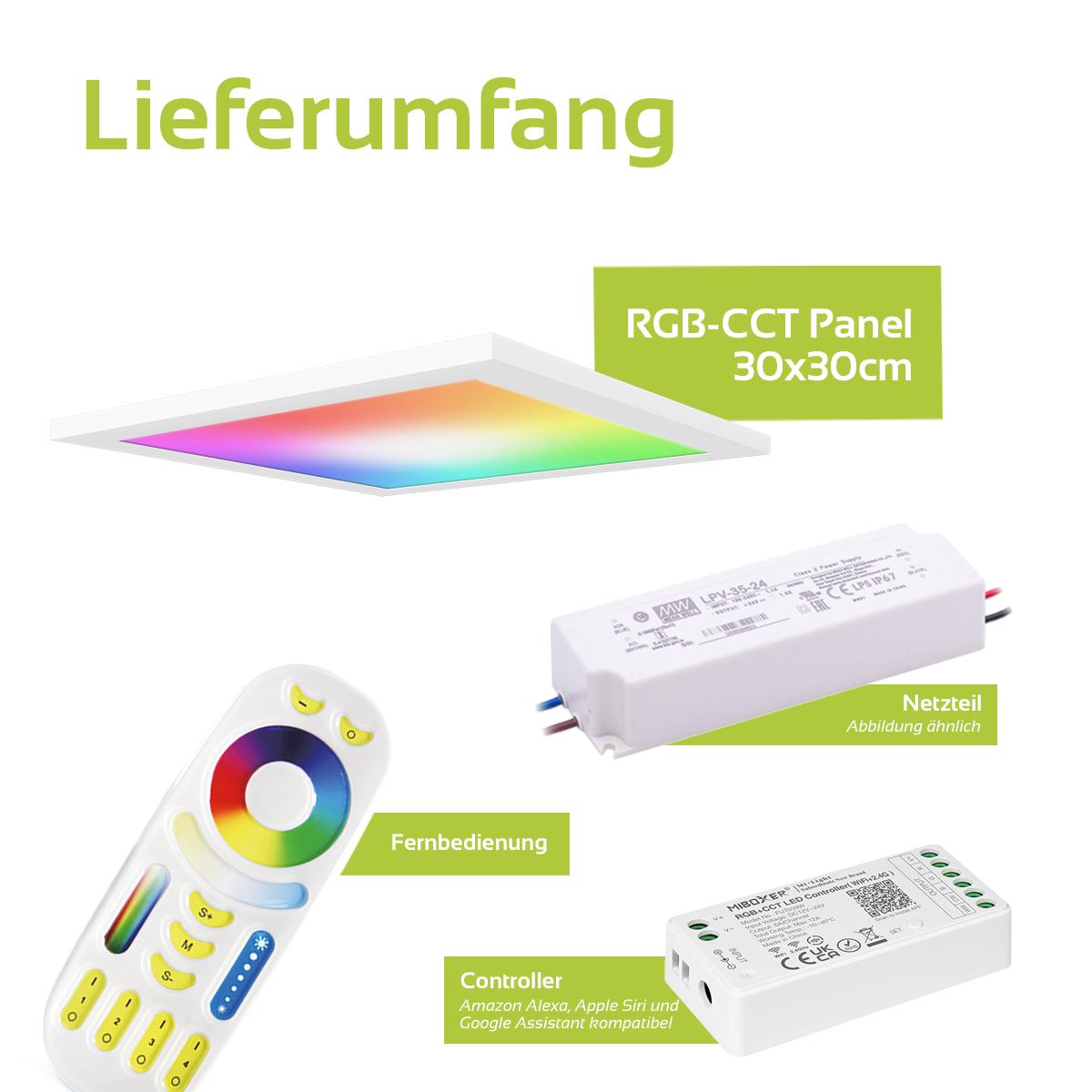 RGB+CCT LED Panel 30x30cm inkl. MiBoxer Smarthomesteuerung 18W 24V Rahmen weiß - Panelmontage: Ohne Montagezubehör