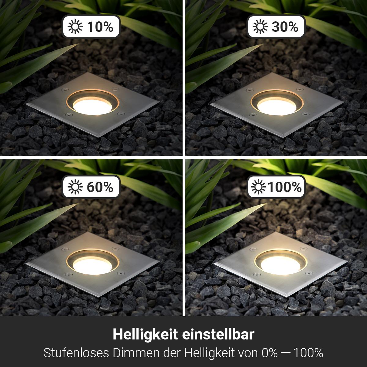LED Bodeneinbaustrahler eckig Edelstahl 230V IP67 - Leuchtmittel: GU10 5W 2700K DIMMBAR - Anzahl: 1x
