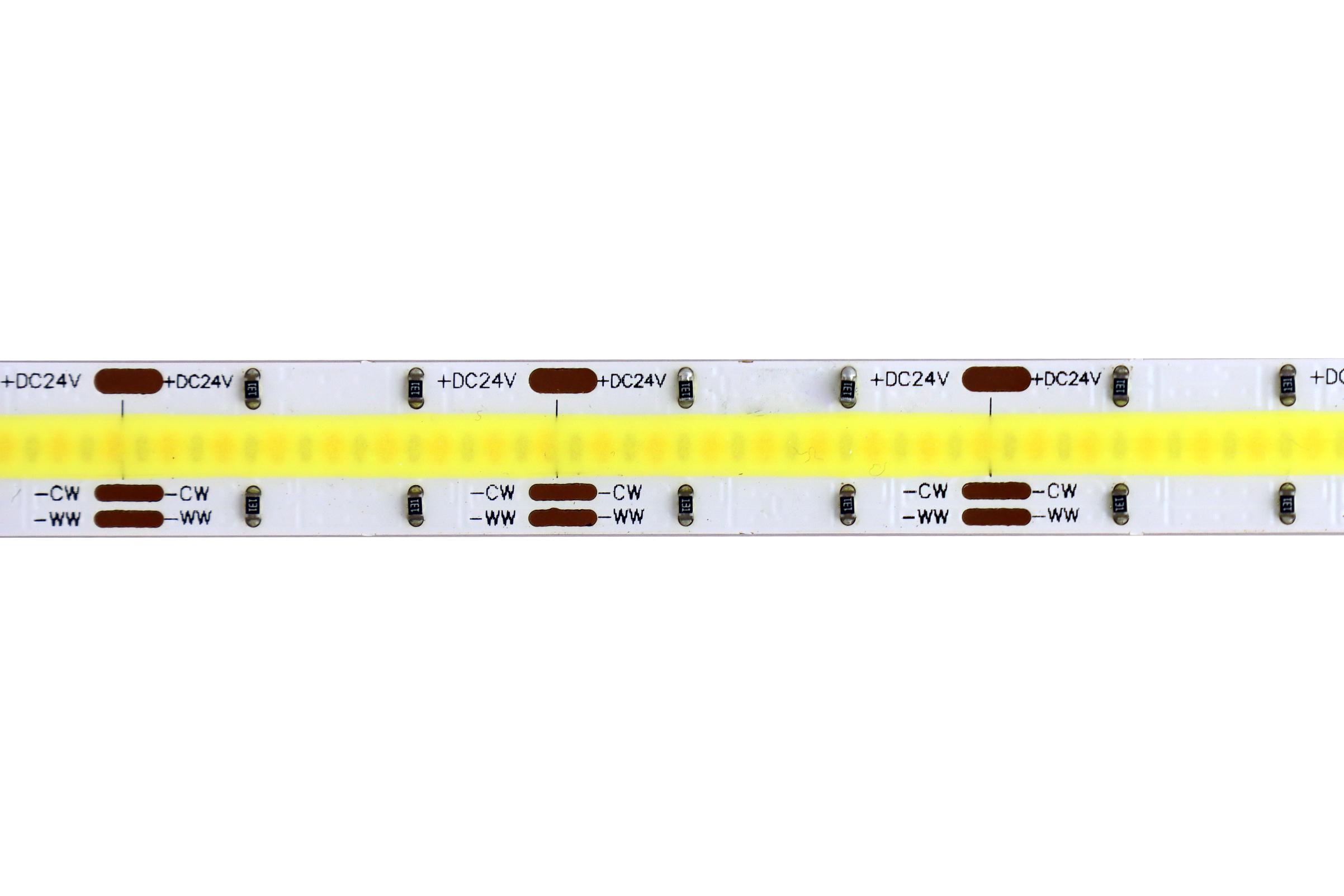 COB CCT Full Spectrum 24V LED Streifen 5M 8W/m 640LED/m 10mm IP20 Lichtfarbe einstellbar Amber-Kaltweiß 2300-6500K