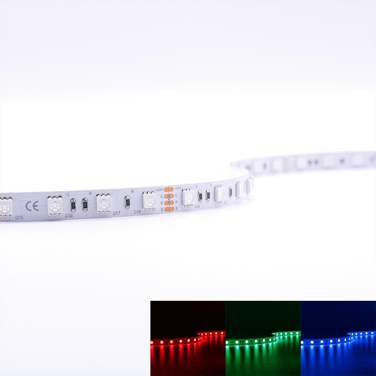 Strip 24V LED Streifen 5M 14,4W/m 60LED/m 10mm Farbwechsel - Lichtfarbe: RGB - Schutzart: IP20