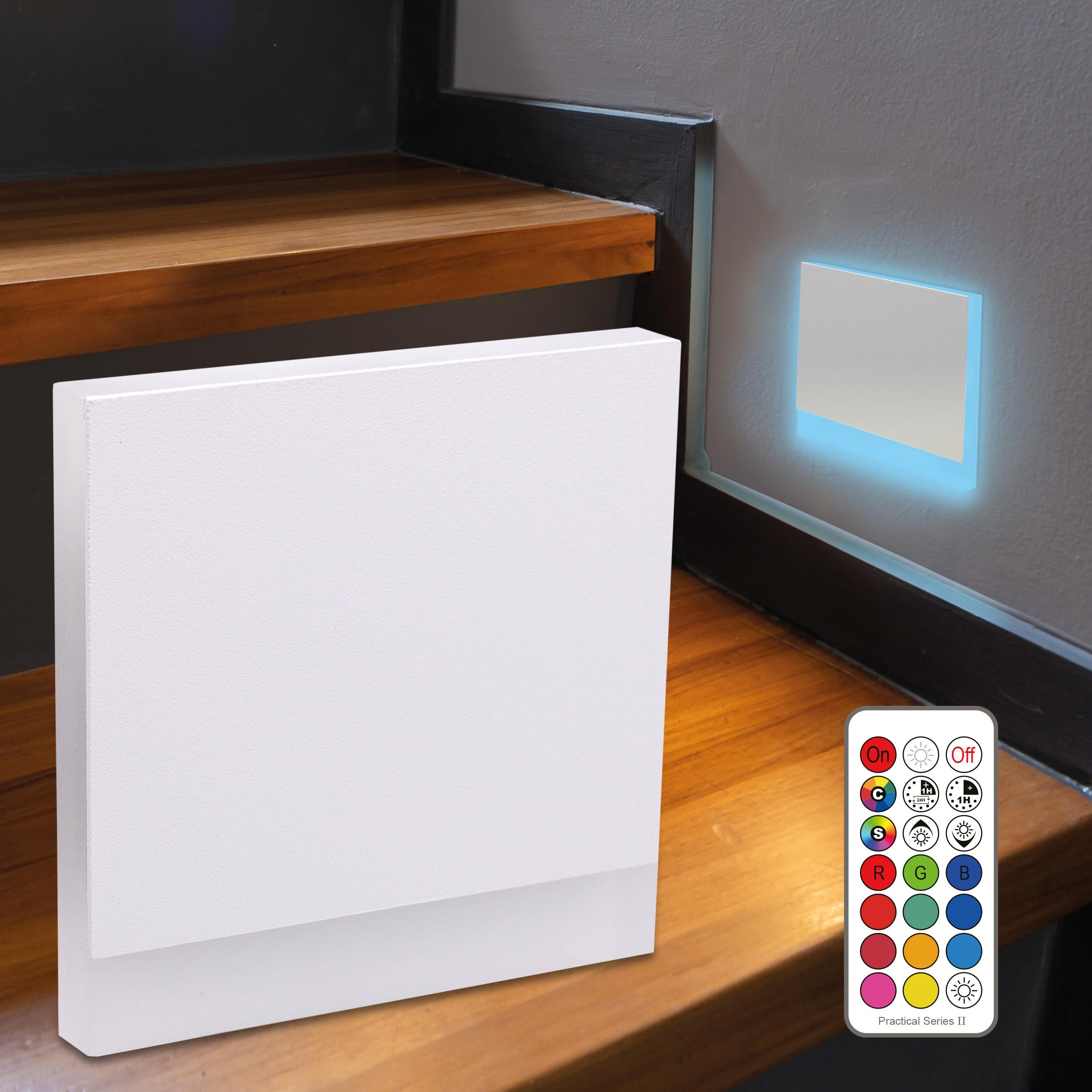 LED Treppenstufenleuchte 230V Wandleuchte eckig weiß - Unterteil Lichtfarbe: RGB Kaltweiß 3W - Lichtaustritt: Orbis