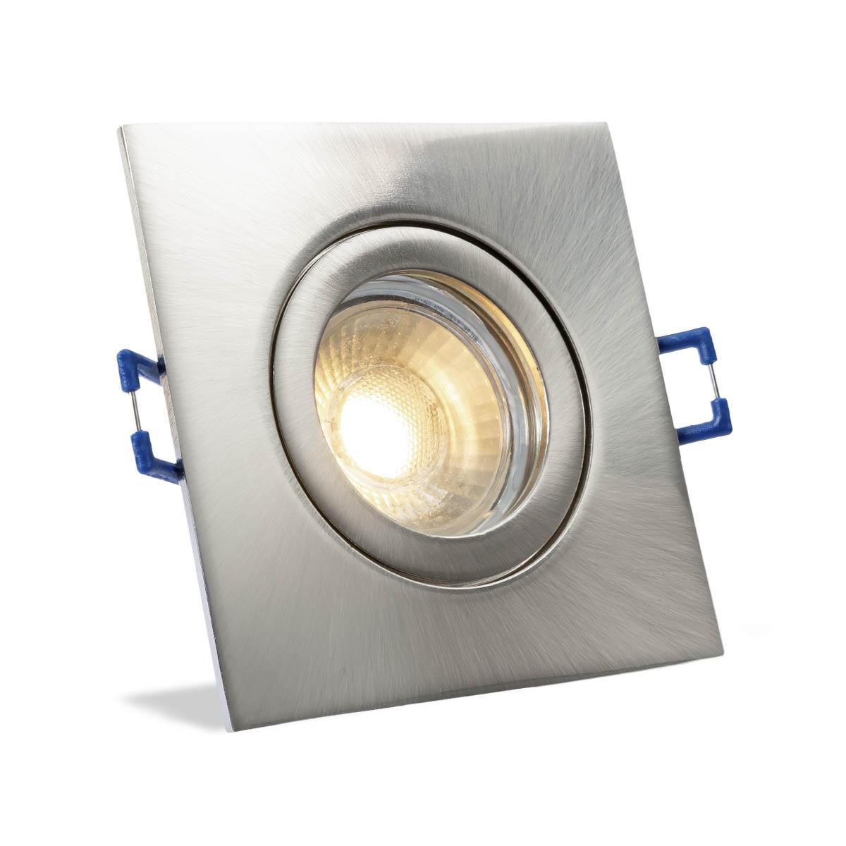Einbauspot IP44 eckig - Abdeckring:  Edelstahl-gebürstet - LED Leuchtmittel:  GU10 5W neutralweiß