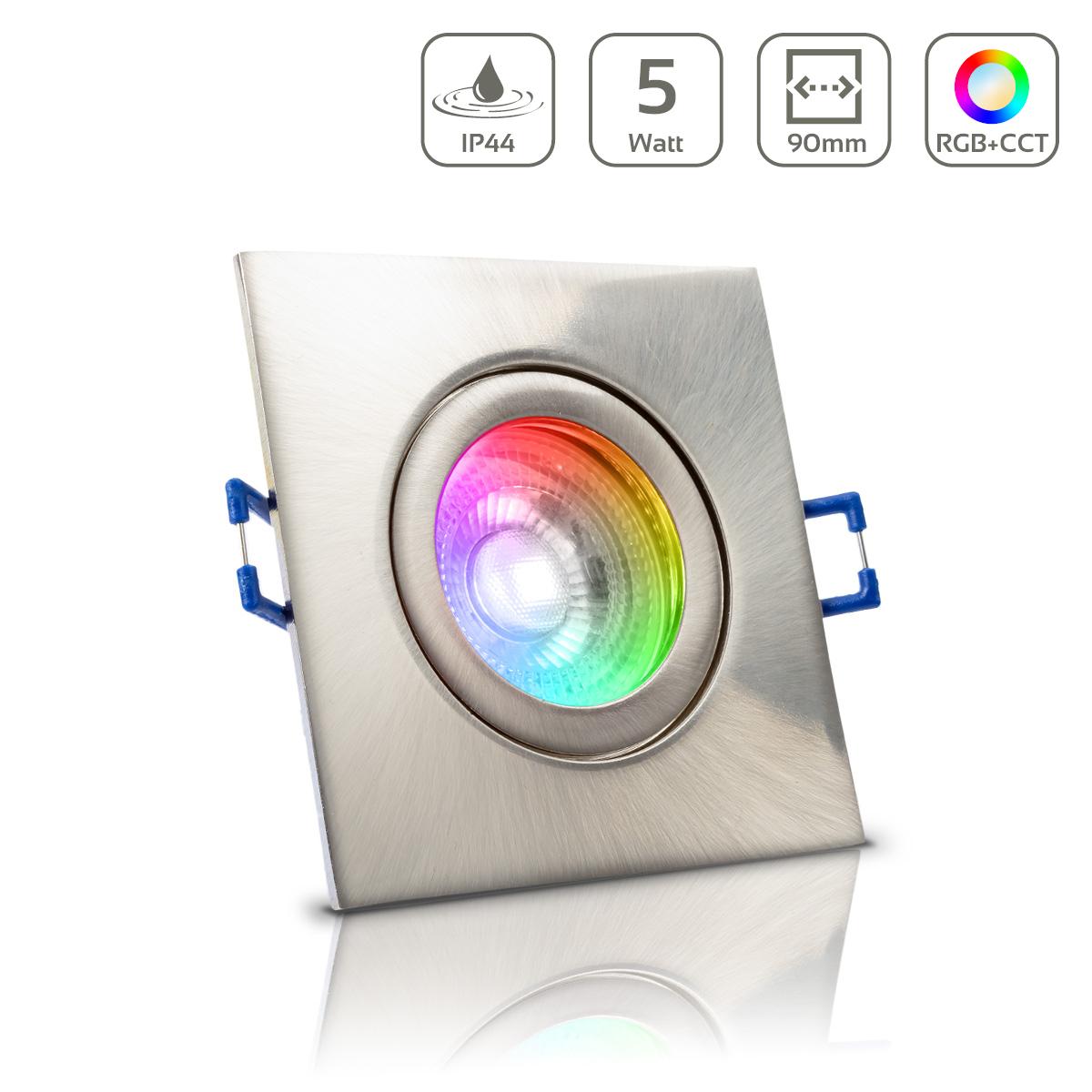 Einbauspot IP44 eckig - Farbe: Edelstahl gebürstet - LED Leuchtmittel: GU10 5W RGB+CCT