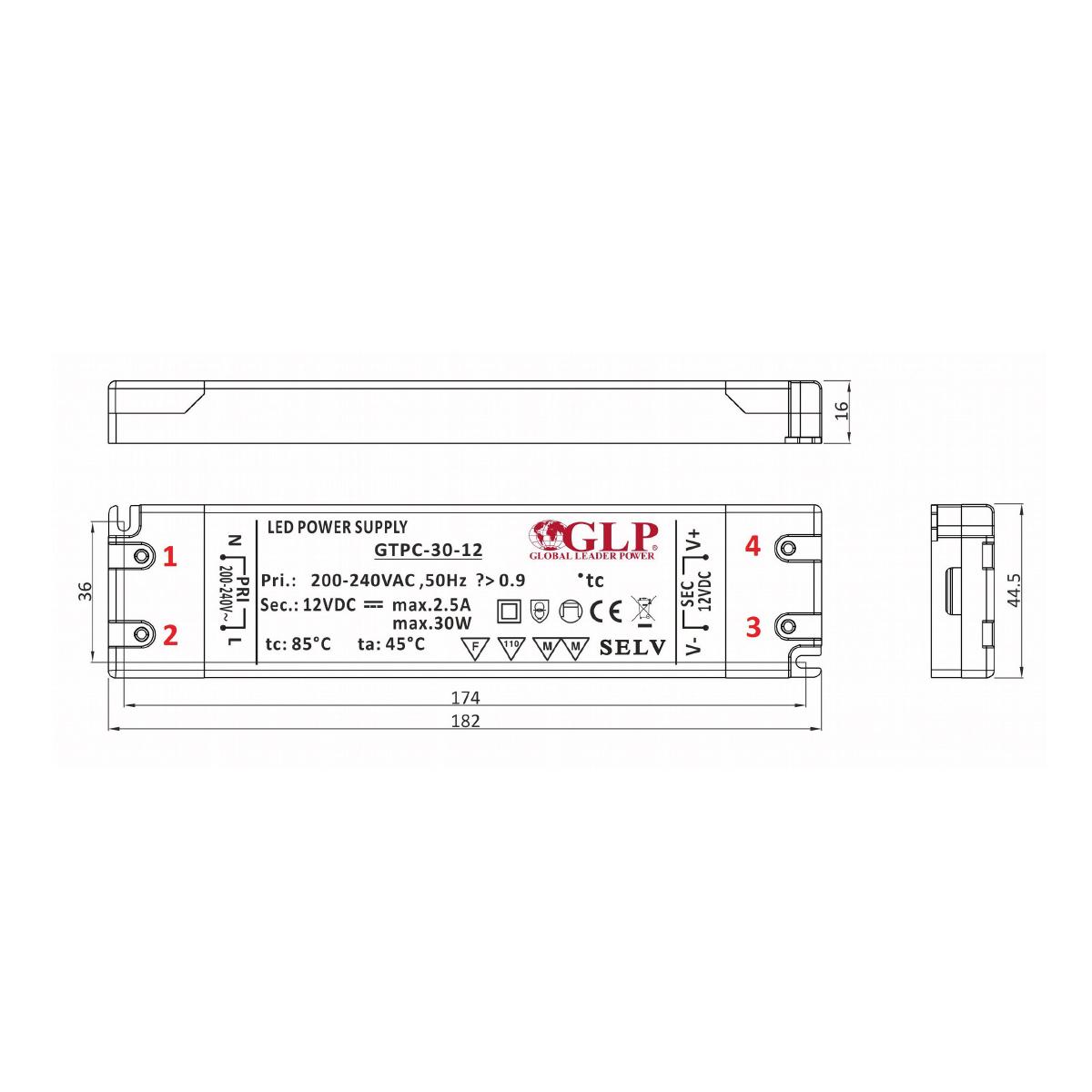 GLP GTPC-30-12-S LED Netzteil extrem flach für Möbeleinbau 30W 12V 2.5A IP20 Schaltnetzteil CV
