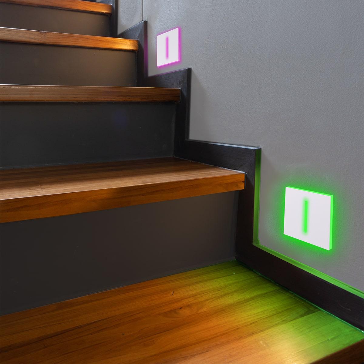 IP44 LED Treppenbeleuchtung 230V Treppenlicht eckig weiß - Unterteil Lichtfarbe: RGB Warmweiß 3W - Lichtaustritt: Fokus