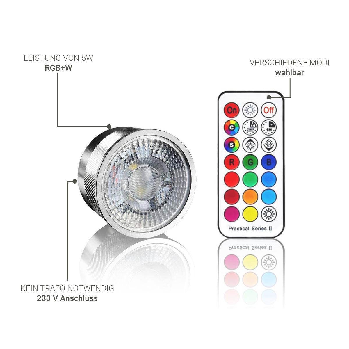 Flacher Aufbaustrahler Silber-gebürstet rund schwenkbar Deckenleuchte - LED Leuchtmittel:  3W RGB+Warmweiß 230V dimmbar 60°