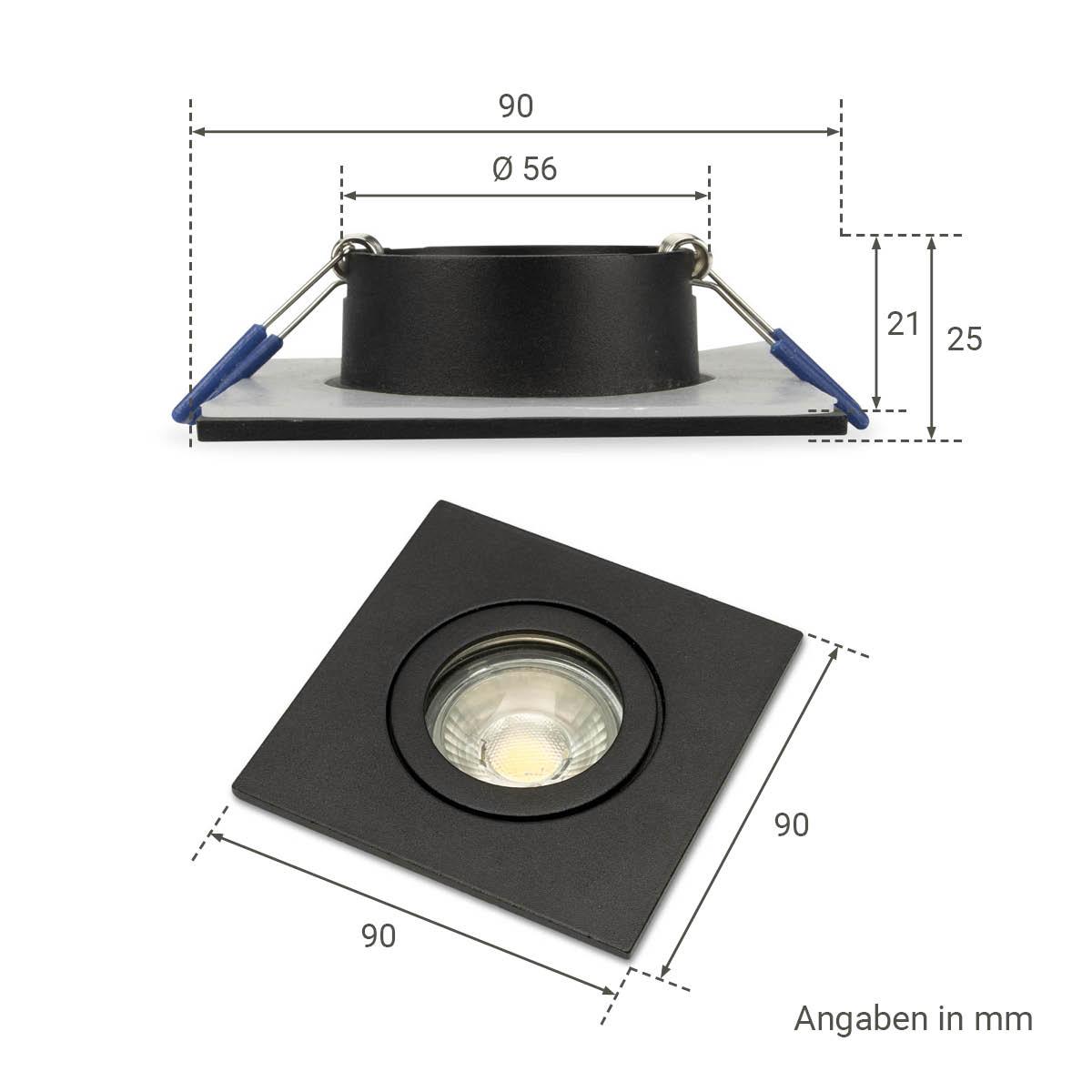 Einbauspot IP44 eckig - Abdeckring: schwarz - LED Leuchtmittel:  GU10 3W RGBW
